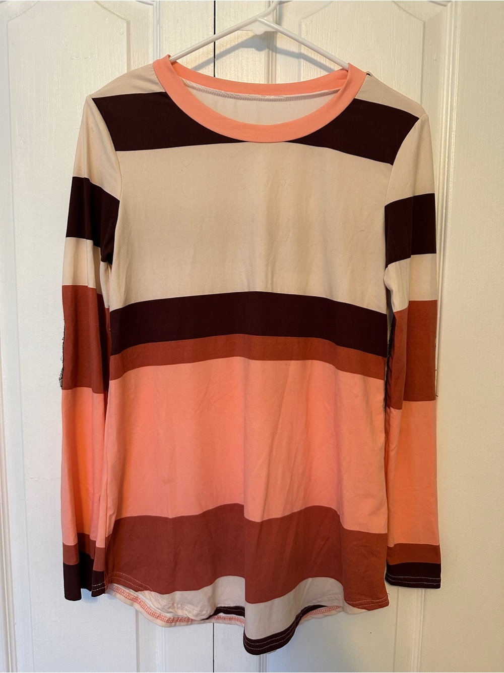 Striped Long-Sleeve Women's Top in Peach and Brown